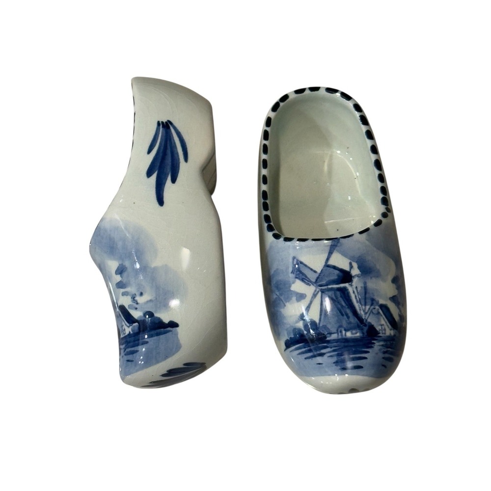 Delft Blue Miniature Windmill Porcelain Clogs Vintage Shoes Collectibles Holland - Picture 2 of 5